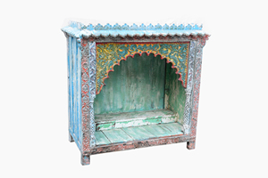 Haswani Handicrafts Vintage Wooden Temple Hand Carved Pooja <b>Mandir</b> Decorative Home Shrine Rustic Painted Furniture - Product Image 2
