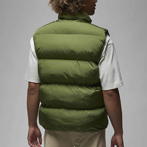 Chaleco Acolchado Verde Oliva para Hombre, Cuello Alto, Cierre de Cremallera, Ropa Exterior Informal, Resistente al Viento, Color Sólido, Sin Mangas, para Otoño - Product Image 2