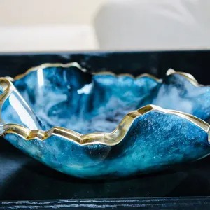 ชามเรซิ่นอีพ็อกซี่ลายจีโอดทำมือ สีฟ้าสไตล์ชายฝั่ง สำหรับเสิร์ฟ - Product Image 4