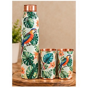 Bouteille d'eau artisanale en cuivre pour jardin d'oiseaux, avec couvercle en cuivre et deux tasses assorties, ensemble de voyage portable - Product Image 5