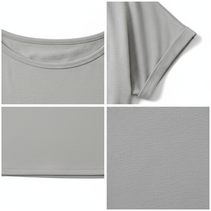 Crop Top Yoga Short Sleeve Loose Fit Round Neck Breathable Soft Fabric <b>Rolled</b> Cuff Custom OEM Wholesale Manufacturer - Product Image 5