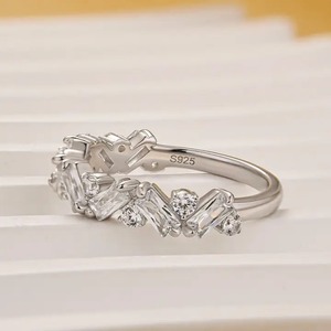 925 Moissanite Half Round Cut & Emerald Cut Wedding Band In Sterling <b>Silver</b> Yellow & White Gold Plated Moissanite <b>Ring</b> for Sale. - Product Image 3