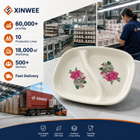 Assiette à dîner en céramique émaillée à 2 compartiments avec imprimé floral, assiette en céramique personnalisée pour la maison, la restauration, la vente en gros de vaisselle