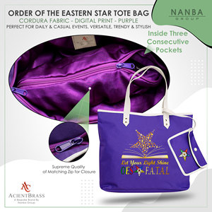 Sac fourre-tout violet avec étoile dorée, la phrase Let Your Light Shine OES F.A.T.A.L |   Sac fourre-tout imperméable violet personnalisé Eastern Star - Product Image 5