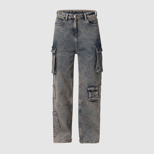 Pantalon cargo en jean streetwear urbain, coupe oversize, multi-poches, délavé, coupe droite, pour l'automne, pour collections de détail 2026 - Product Image 1