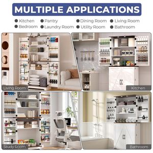 Modern Solid Wood Farmhouse Pantry Cabinet 70" Tall Storage with <b>Adjustable</b> <b>Shelves</b> 4 Barn Doors & Drawer - Product Image 4