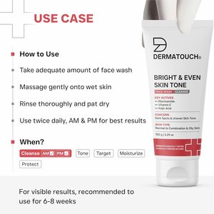 DERMATOUCH Nettoyant visage éclaircissant et unifiant le teint avec de la niacinamide, de la vitamine E et de l'acide kojique |   Pour les taches brunes, la pigmentation et les taches sombres |   150 g - Product Image 5