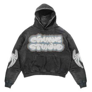 Sweat à capuche pour femme personnalisé, patchwork vintage, confortable, coupe-vent, respirant, streetwear élégant, sweats à capuche d'hiver 100% coton - Product Image 1