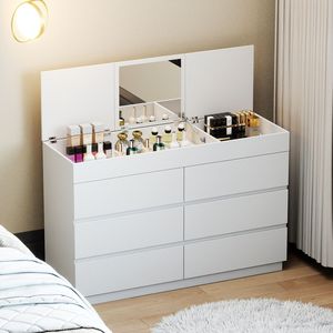 ตู้ลิ้นชักสีขาวลายนูน P2 แผ่นปาร์ติเคิลบอร์ดเคลือบเมลามีน ขนาด 120*40*85.5 ซม. พร้อมกระจก 6 ลิ้นชัก หนา 12 มม. - Product Image 2