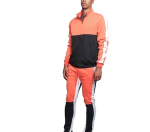 Latest Men's Orange Black Color Block <b>Tracksuit</b> Full Zip Long Sleeve Casual Sport Wear Breathable Polyester Cotton Spring Style - Product Image 3