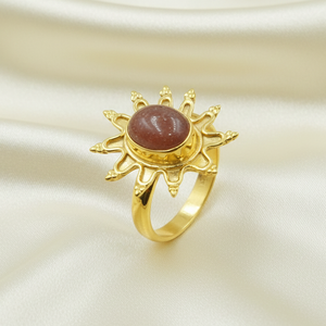 Bague en Pierre de Soleil Naturelle Effet Rayon de Soleil, Argent Sterling 925 Plaqué Or Rose et Or Jaune, Bijou Artisanal Tendance, Style Bohème Vintage, Cadeau pour Elle - Product Image 5