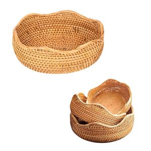 Premium Eco-friendly Handmade PHU HAO Vintage <b>Wicker</b> RATTAN <b>BASKET</b> / TRAY Scallop Edge Handwoven Circle Home <b>Storage</b> <b>Basket</b> - Product Image 1