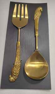 Ensemble de 2 saladiers en acier inoxydable avec finition laiton antique et poignée en laiton en forme de perroquet. - Product Image 4