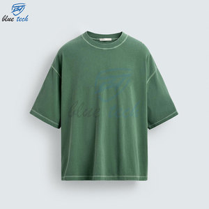 T-shirt Vert Oversize en Coton Premium Coupe Boxy Streetwear Uni pour Impression Personnalisée – Vente en Gros - Product Image 2
