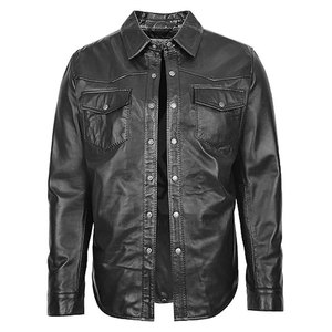 Men's Plus Size <b>Leather</b> Satin Breathable Long Sleeve <b>Shirt</b> Turn-down Collar Covered Button Closure Regular Fit Moto Biker Style - Product Image 4