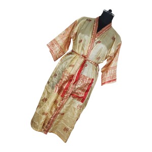 KL001 2026 Winter Autumn Women Vintage Sari Kimono Long Sleeve Blended Poly Silk Quick Dry Stylish Multi Color Nightgown - Product Image 1