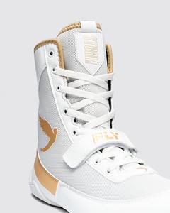 Fabrication sur mesure de chaussures de boxe Fly, 100% cuir véritable de qualité supérieure, blanches et dorées, légères, pour la boxe. - Product Image 3