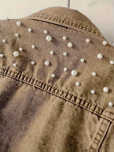 Veste en jean pour femme OEM avec rivets décoratifs, couleur unie, vêtement décontracté, veste d'automne, manteau en jean boutonné, denim oversize - Product Image 5