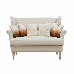 SOGA Juego de 6 Fundas de Almohada Decorativas de 45 cm, 2 con Piel Sintética Degradada y 4 con Pompones Crema en Cuadros para Sofás de Sala de Estar y Dormitorio - Product Image 1