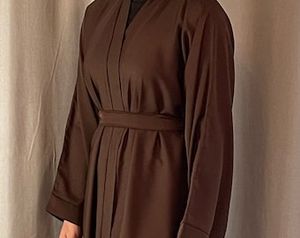 <b>Light</b> <b>Blue</b> Polyester Modest Abaya for Women with High Neck Floor Length Long Sleeves Beaded Embroidery OEM Service Daily Wear - Product Image 2