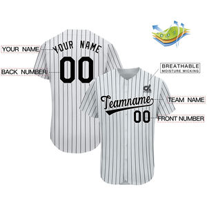 Camiseta de Béisbol Negra con Rayas Blancas, Cuello en V, Nombre y Número Personalizados, Estilo Profesional, Uniforme de Equipo, Venta al Por Mayor - Product Image 5