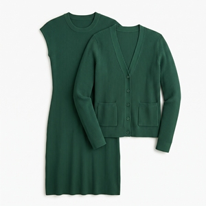 Conjunto de Cárdigan y Vestido de Punto Acanalado para Mujer, Elegante, de Dos Piezas, OEM, ODM, Venta al Por Mayor, Logotipo Personalizado de Fábrica, MOQ Bajo - Product Image 4