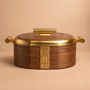 Light Wood Grain Finish Gold Trim Chafing Dish Premium Food <b>Warmers</b> And Casseroles For Restaurant - Product Image 2