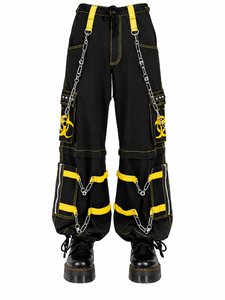 <b>Men's</b> <b>Black</b> Harem <b>Pants</b> With Yellow Straps Multiple Pockets Chain High Waist Drawstring Closure Street Style Autumn Fashion - Product Image 1