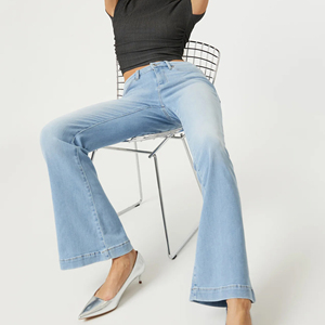 Jeans Rectos de Doble Capa para Mujer, Azules, Lavados, con Bolsillos, Transpirables, Casuales, Talla de Verano - Product Image 5