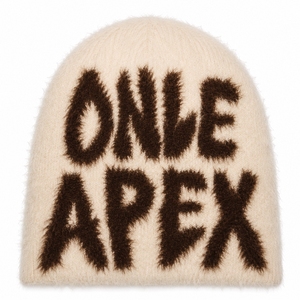 Custom Cream Fuzzy Knit Beanie Hat Brown Custom Logo Warm <b>Winter</b> <b>Cap</b> Unisex Streetwear Fashion Headwear Wholesale Manufacturer - Product Image 4
