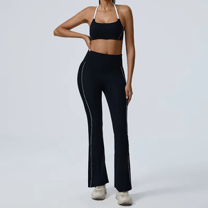 Women's Sleeveless Crop <b>Top</b> Bra Yoga Shorts Set Spandex/Nylon Breathable Drawstring Closure Custom Workout Wear - Product Image 1