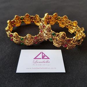 Antique Style Temple Patterned Gold Plated <b>Copper</b> <b>Bangles</b> with Zircon - Product Image 1