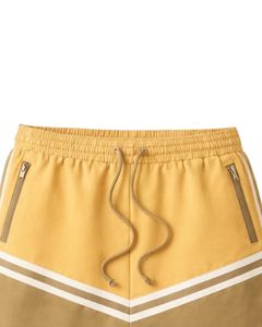 Yellow And Khaki Color Block Mens Drawstring Shorts Zipper Pocket Casual Summer Beach <b>Athletic</b> Quick Dry Comfortable Shorts - Product Image 5