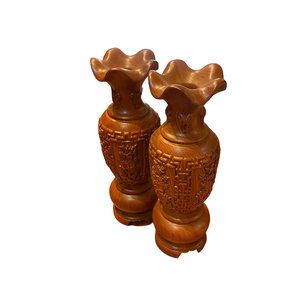 Par de Jarrones de Madera de Palisandro Tallados a Mano de 38 cm, Jarrones Florales Eclécticos para Regalo de Felicitación, Tam Viet Da Nang - Product Image 3