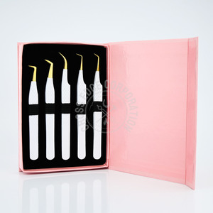 Pince à épiler individuelle blanche pour extensions de cils 45 90 degrés pointe pointue outil de bricolage faux cils outil - Product Image 1