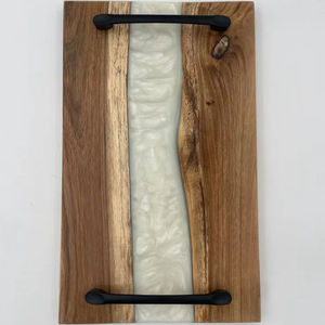 Plateau de service rectangulaire en bois de grande taille pour la maison, l'hôtel, la table, pour servir des fruits et des aliments, avec poignée noire. - Product Image 5