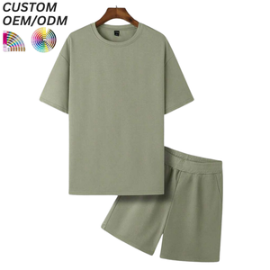 Conjuntos de Camisetas Casuales de Punto Transpirable para Hombre, Ropa Urbana Sólida de Dos Piezas para Verano, con Logotipo Personalizado Serigrafiado, OEM ODM - Product Image 3