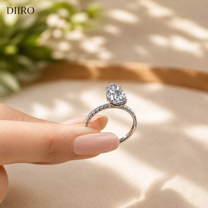Bague de fiançailles en diamant taille poire avec pavé, plaqué or blanc, bijoux de mariage en moissanite pour femme - Product Image 4