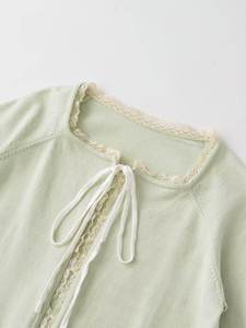Women 2026 <b>Spring</b> New Fashion Short-sleeved Neck Bow Lace Knitted Sweater Anti-Pilling Vintage Short Sleeve Outerwear - Product Image 5