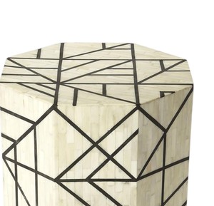Ivory White Black Abstract Geometric Faceted <b>Stools</b> Mother of Pearl Handcrafted Mosaic <b>Small</b> Side Table Living Room Decor - Product Image 4