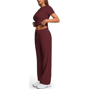 <b>Women</b> Breathable Lounge Wear Set Loose Fit Top Drawstring Pants Casual Matching Outfit Wholesale - Product Image 2