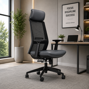 Chaise de bureau ergonomique en maille avec support lombaire réglable 4D, dossier ouvert, pivotante, style moderne - Product Image 1