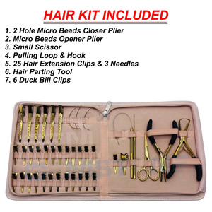Kit d'outils professionnels pour extensions capillaires avec pince à micro-perles à 2 trous, pince ouvre-perles, pinces à boucles, aiguilles et ciseaux - Product Image 1