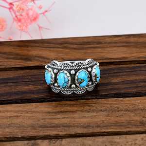 Anillo de Plata de Ley Turquesa Algodón de Azúcar, Joyería Artesanal Estilo Suroeste, Regalo Hecho a Mano para Ella - Product Image 1