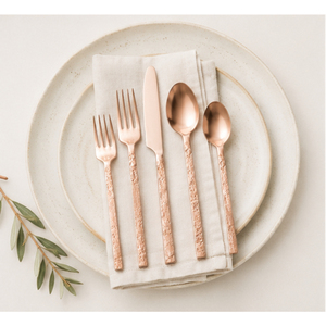 Luxury Hammered Copper Cutlery Set Rose Gold Stainless Steel <b>Flatware</b> with Textured Handles For Hotel Silverware Set - Product Image 4