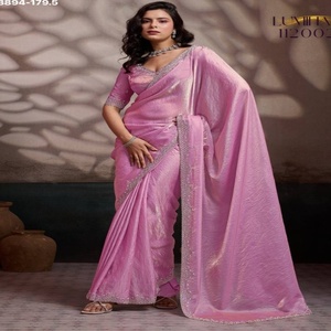 Premium Quality Party Wear Fancy Trending Velvet Satin <b>Saree</b>-<b>Blouse</b> Collection with Cutdana & Zarkan work Supplier from Surat - Product Image 1