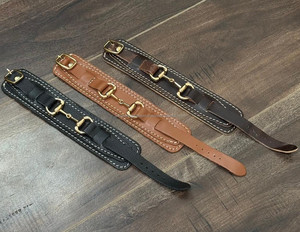 Brocas de caballo de alta calidad, herrajes de broca de caballo en tono plateado con hebilla ajustable, pulsera ancha de cuero de vaca para mujer para Unisex - Product Image 5