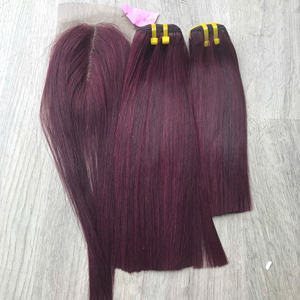 Cheveux humains vierges vietnamiens de qualité supérieure, lisses et droits, couleur Bourgogne, avec fermeture, super double trame, livraison rapide - Product Image 4