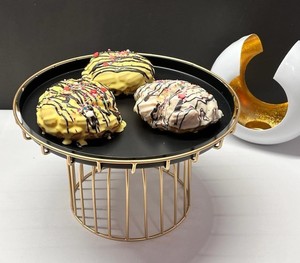 2-Piece Round <b>Cake</b> <b>Stand</b> Iron Handmade Gold Wire Base <b>White</b> Tray for <b>Cakes</b> Cupcakes Reusable Decorative Display Dish - Product Image 4