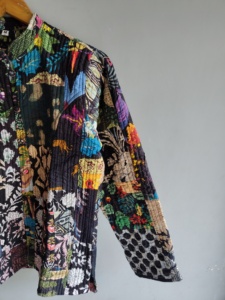Quilted <b>Patchwork</b> <b>Jacket</b> Women's Mandarin Collar Full Sleeve Autumn Style Regular Length Printed Design Polyester Wadding gift - Product Image 3
